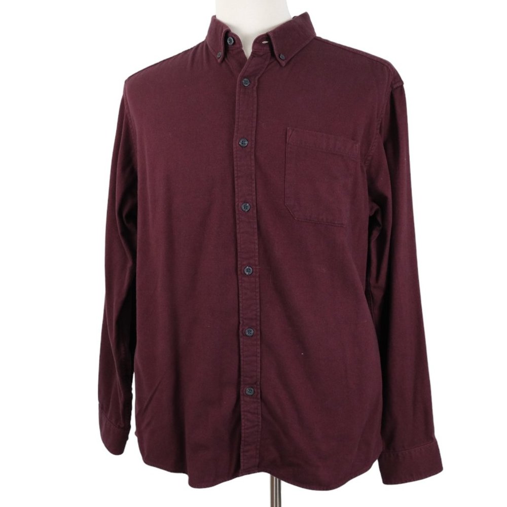 Eddie Bauer Mens XL Heavy Cotton Flannel Shirt Classic Fit Maroon Red Button Up